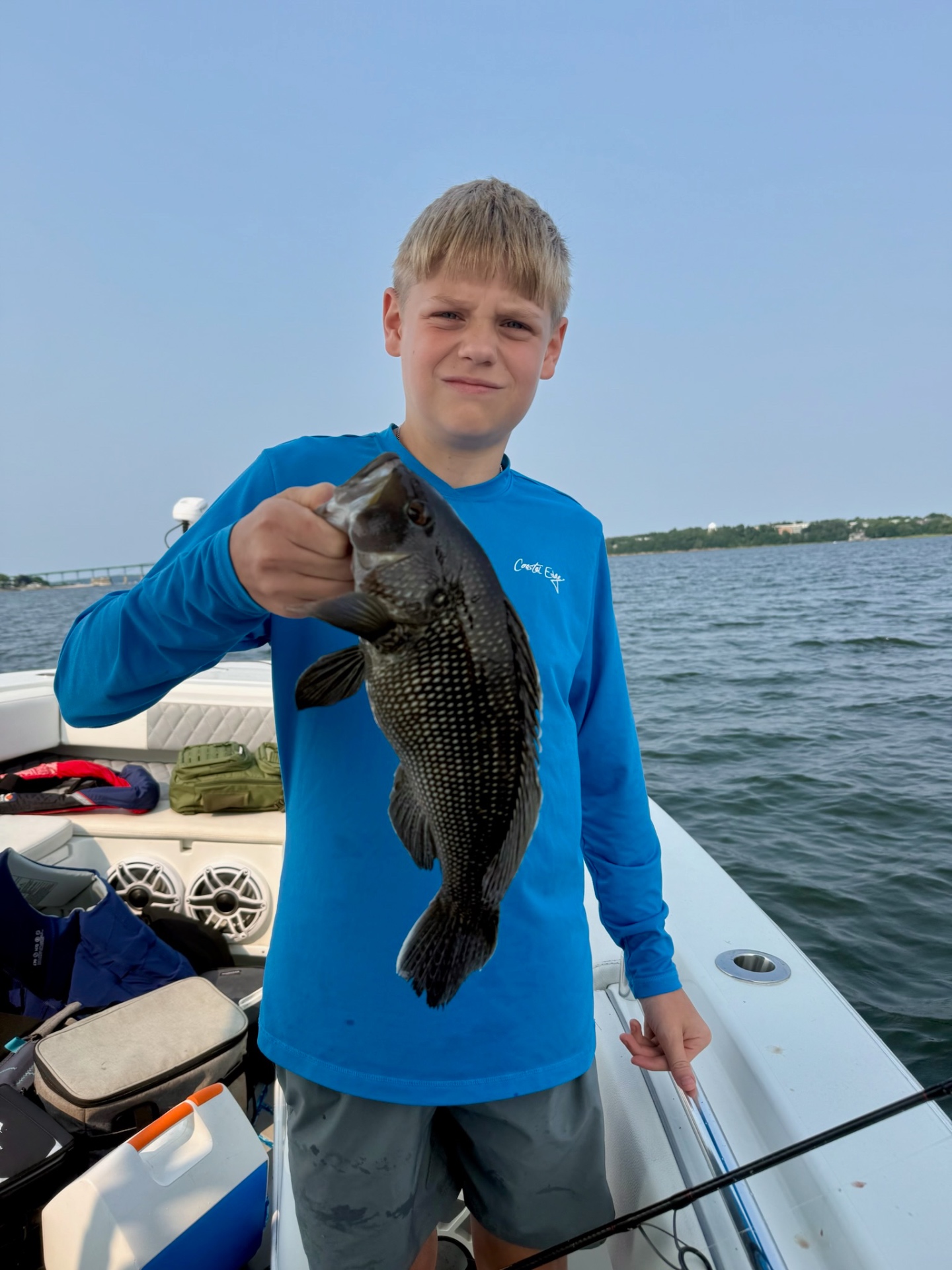 Academy camper with a black sea bass