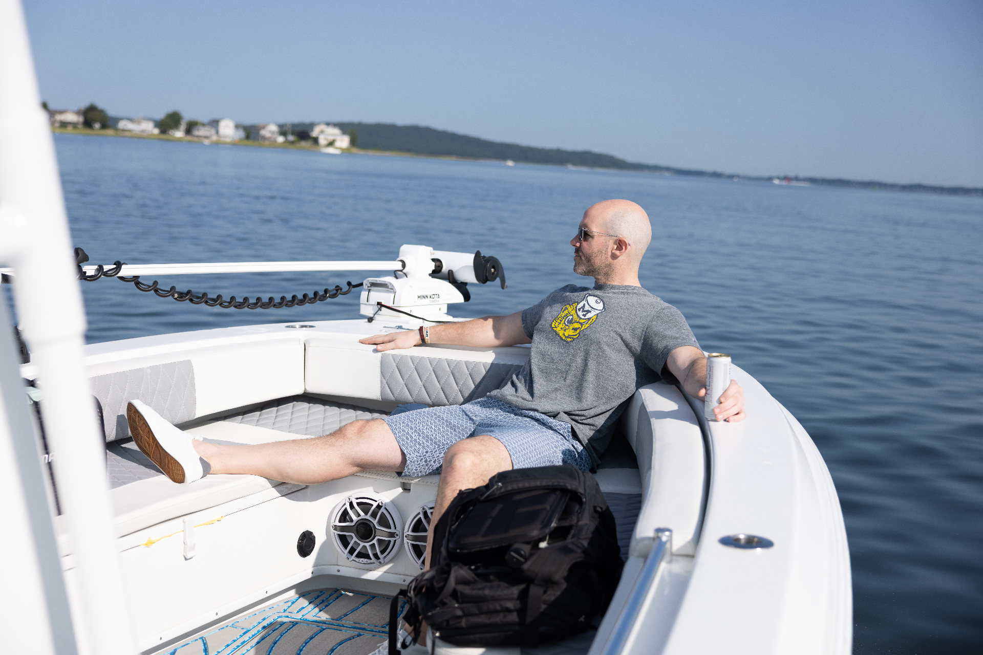 Relaxing on the bow lounge of Island Time